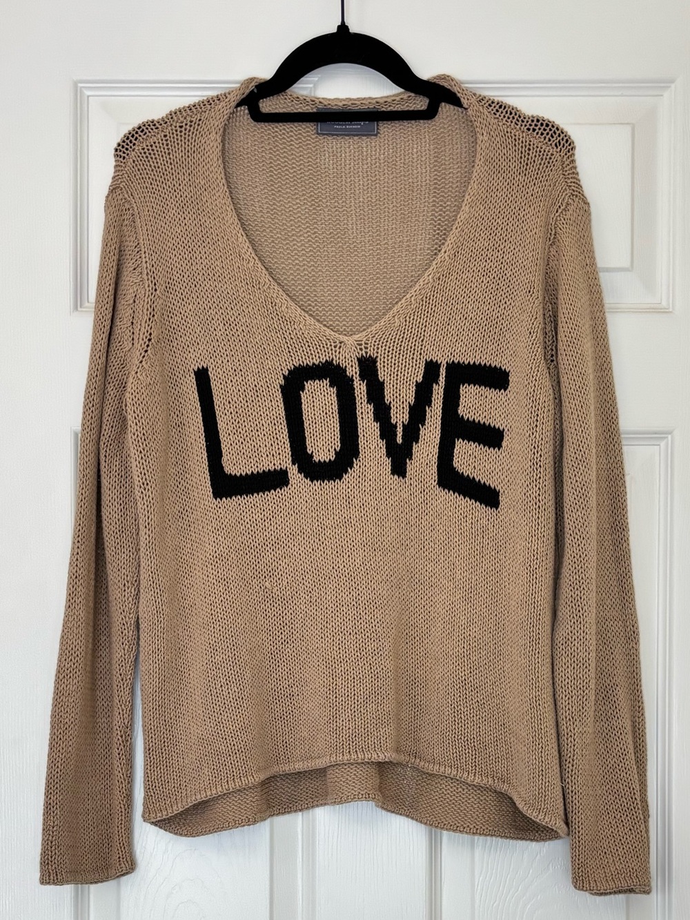 Wooden Ships Cotton Blend Love V Neck Loose Knit Sweater